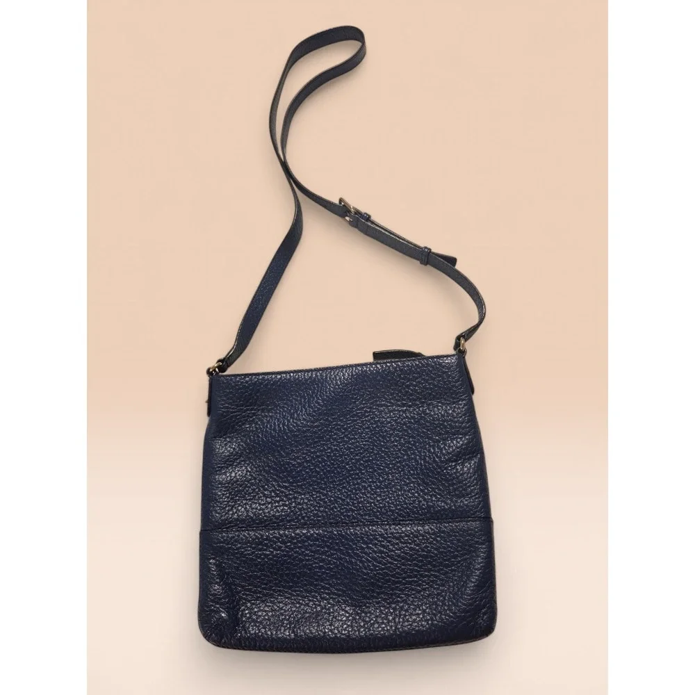Kate Spade New York Navy‎ Blue Pebbled Leather Crossbody Bag  Striped Lining